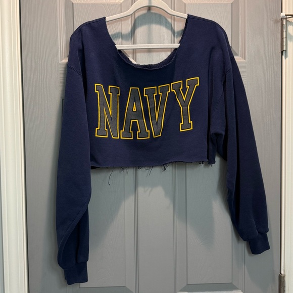 Navy Blue Cropped Sweatshirt - Picture 3 of 4